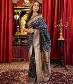 trending woven banarasi silk blend women's saree with blouse
