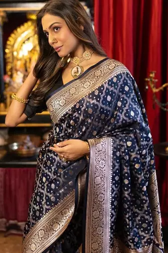 trending woven banarasi silk blend women's saree with blouse