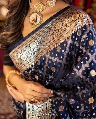 trending woven banarasi silk blend women's saree with blouse 4