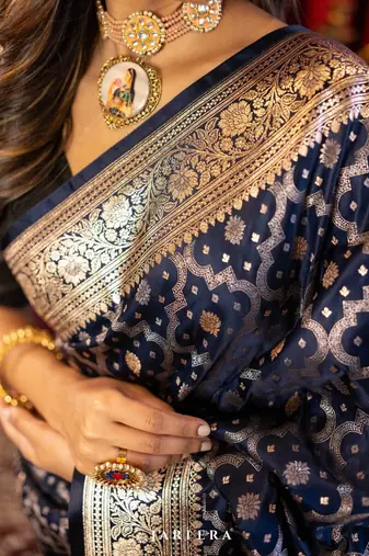 trending woven banarasi silk blend women's saree with blouse