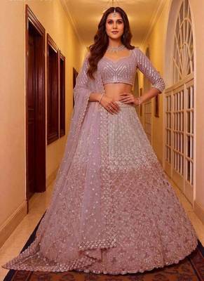 Onion pink net embroidered bridal reception lehenga choli set 1