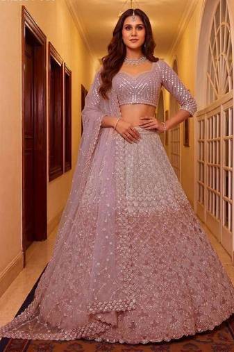 Onion pink net embroidered bridal reception lehenga choli set