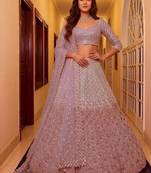 Onion pink net embroidered bridal reception lehenga choli set