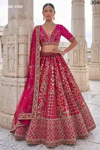 Rani pink silk blend embroidered heavy bridal wedding lehenga choli set