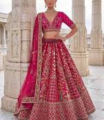 Rani pink silk blend embroidered heavy bridal wedding lehenga choli set