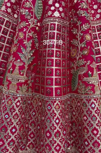 Rani pink silk blend embroidered heavy bridal wedding lehenga choli set