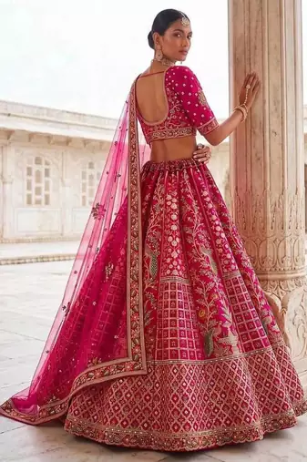 Rani pink silk blend embroidered heavy bridal wedding lehenga choli set