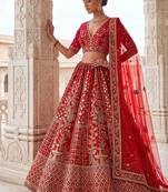 Red silk blend embroidered royal bridal wedding lehenga choli set