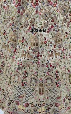 Beige silk blend embroidered heavy bridal wedding lehenga choli set 4
