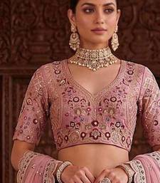 Light onion pink silk blend embroidered bridal sangeet lehenga choli set