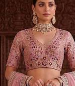 Light onion pink silk blend embroidered bridal sangeet lehenga choli set