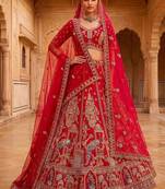 Red silk blend embroidered heavy royal bridal lehenga choli set