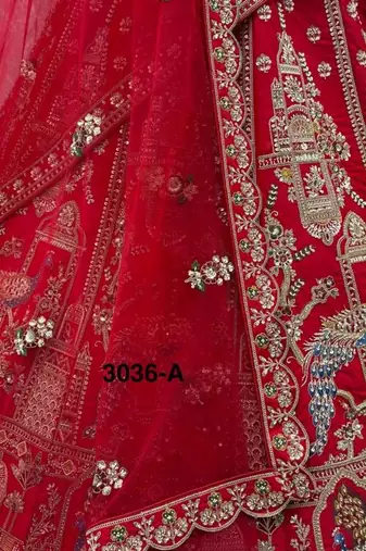 Red silk blend embroidered heavy royal bridal lehenga choli set