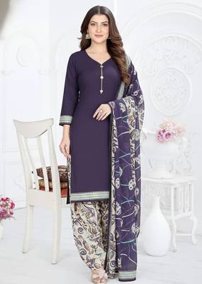Dark blue printed cotton blend stitched ethnic motif print salwar kurta dupatta for women 1