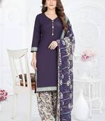 Dark blue printed cotton blend stitched ethnic motif print salwar kurta dupatta for women