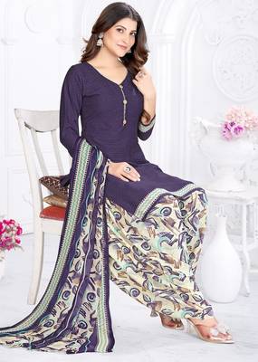 Dark blue printed cotton blend stitched ethnic motif print salwar kurta dupatta for women 2