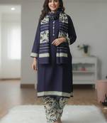 Dark blue printed cotton blend stitched ethnic motif print salwar kurta dupatta for women