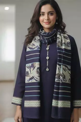 Dark blue printed cotton blend stitched ethnic motif print salwar kurta dupatta for women