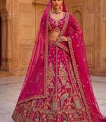 Rani pink silk blend embroidered heavy bridal wedding lehenga choli set