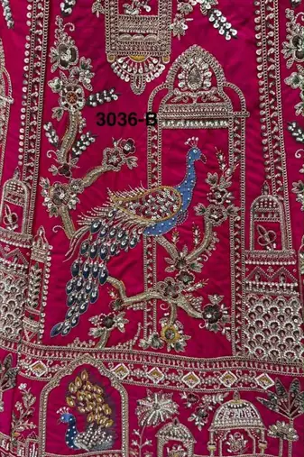 Rani pink silk blend embroidered heavy bridal wedding lehenga choli set