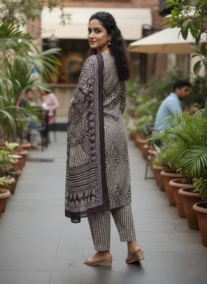 Wine printed cotton blend stitched ethnic motif print salwar kurta dupatta for women 4