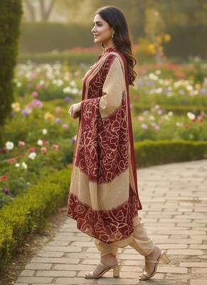 Red printed cotton blend stitched ethnic motif print salwar kurta dupatta for women 3