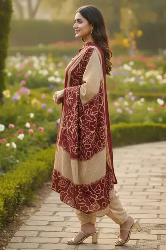 Red printed cotton blend stitched ethnic motif print salwar kurta dupatta for women