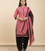 Pink printed cotton blend stitched ethnic motif print salwar kurta dupatta for women