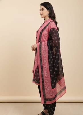 Pink printed cotton blend stitched ethnic motif print salwar kurta dupatta for women 3
