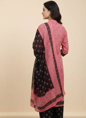 Pink printed cotton blend stitched ethnic motif print salwar kurta dupatta for women 4