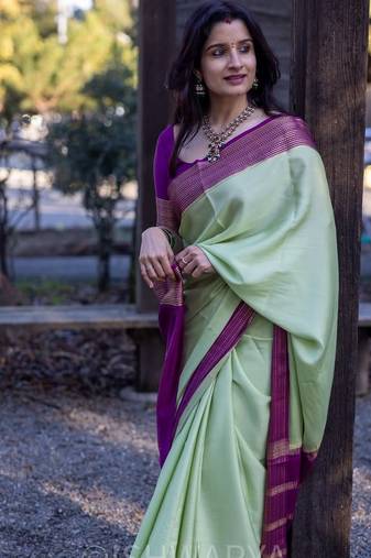 pista green woven banarasi silk blend saree with blouse for women's