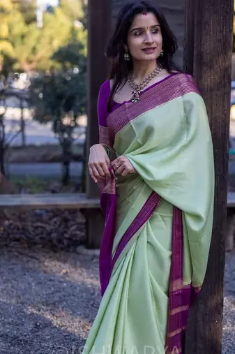 pista green woven banarasi silk blend saree with blouse for women's