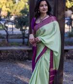 pista green woven banarasi silk blend saree with blouse for women's