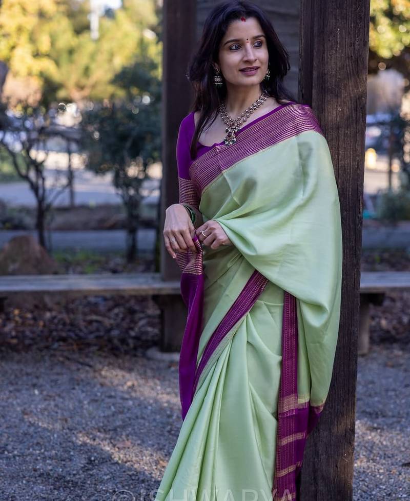 pista green woven banarasi silk blend saree with blouse for women's