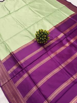 pista green woven banarasi silk blend saree with blouse for women's 4