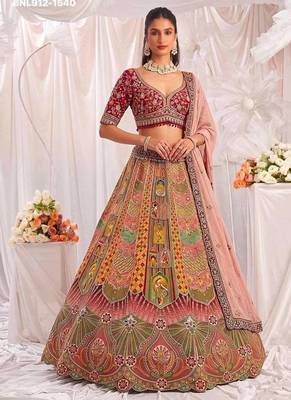 Multicolor silk blend embroidered designer bridal lehenga choli set 1