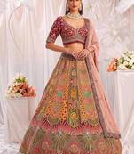 Multicolor silk blend embroidered designer bridal lehenga choli set