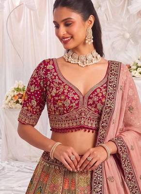 Multicolor silk blend embroidered designer bridal lehenga choli set 2