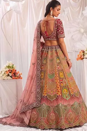 Multicolor silk blend embroidered designer bridal lehenga choli set