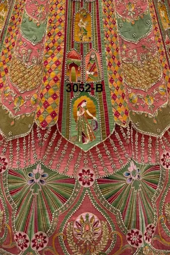 Multicolor silk blend embroidered designer bridal lehenga choli set