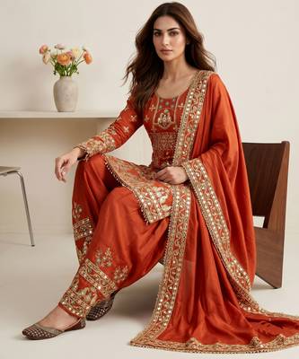 Orange color elementary designer readymade salwar suit 1