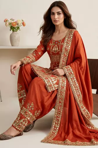 Orange color elementary designer readymade salwar suit