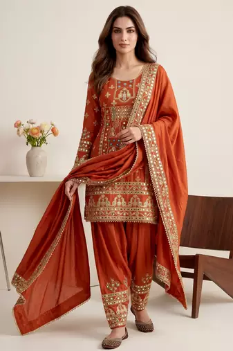 Orange color elementary designer readymade salwar suit