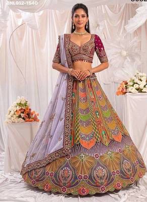 Multicolor silk blend embroidered designer sangeet lehenga choli set 1