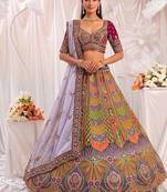 Multicolor silk blend embroidered designer sangeet lehenga choli set