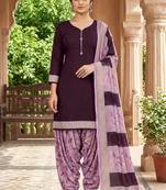 Purple printed cotton blend stitched self design print salwar kurta dupatta for women