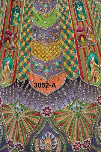 Multicolor silk blend embroidered designer sangeet lehenga choli set