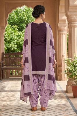 Purple printed cotton blend stitched self design print salwar kurta dupatta for women 3
