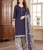 Purple printed cotton blend stitched self design print salwar kurta dupatta for women