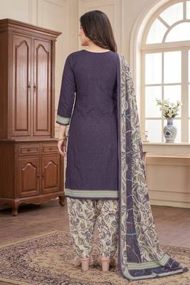 Purple printed cotton blend stitched self design print salwar kurta dupatta for women 3